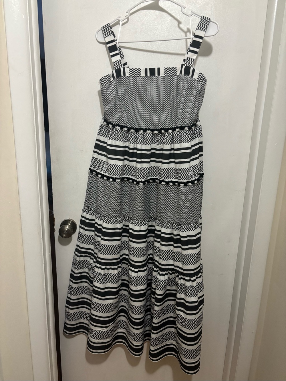 Black and White Striped Tiered Maxi Dress